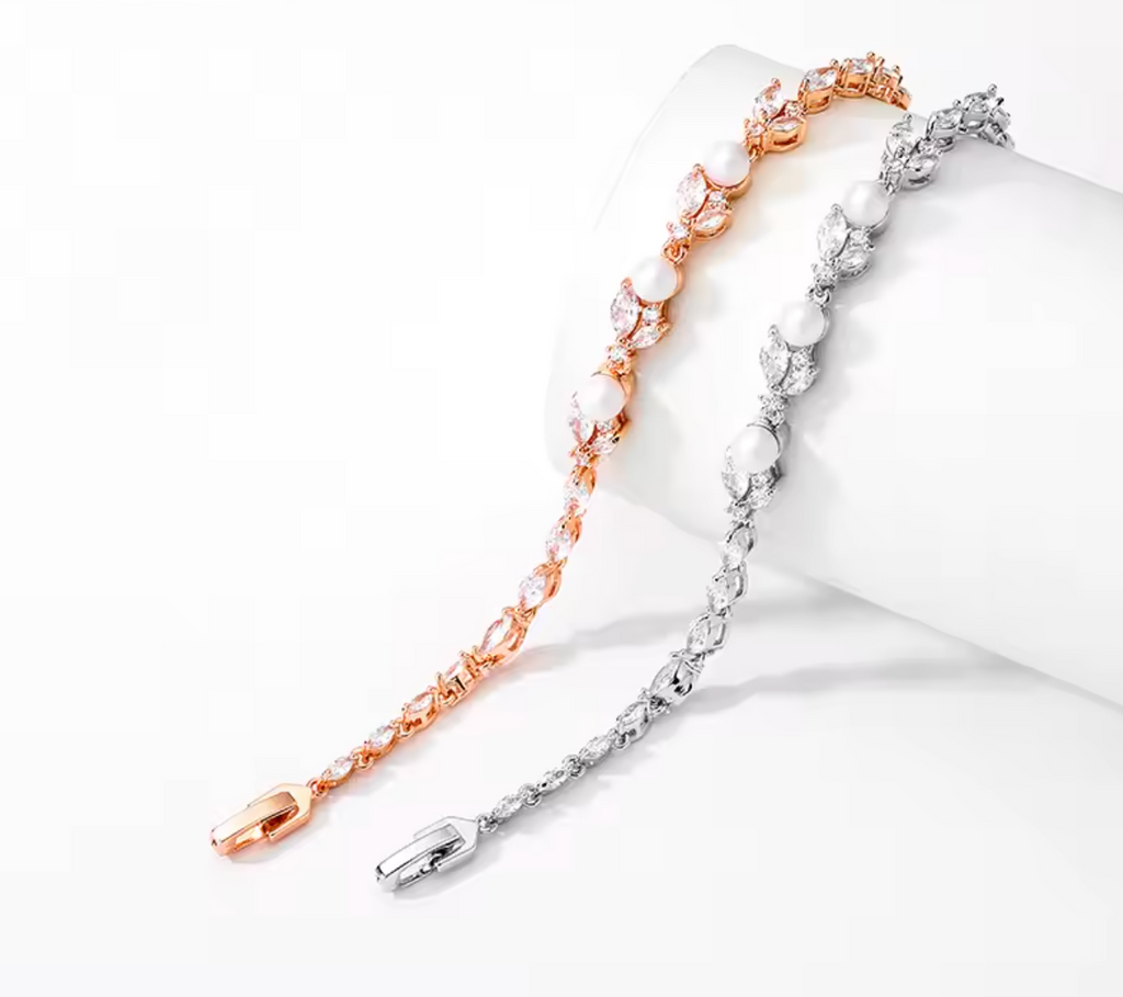 Exquisite Marquise Zircon Leaves Pearl Bracelet for Women