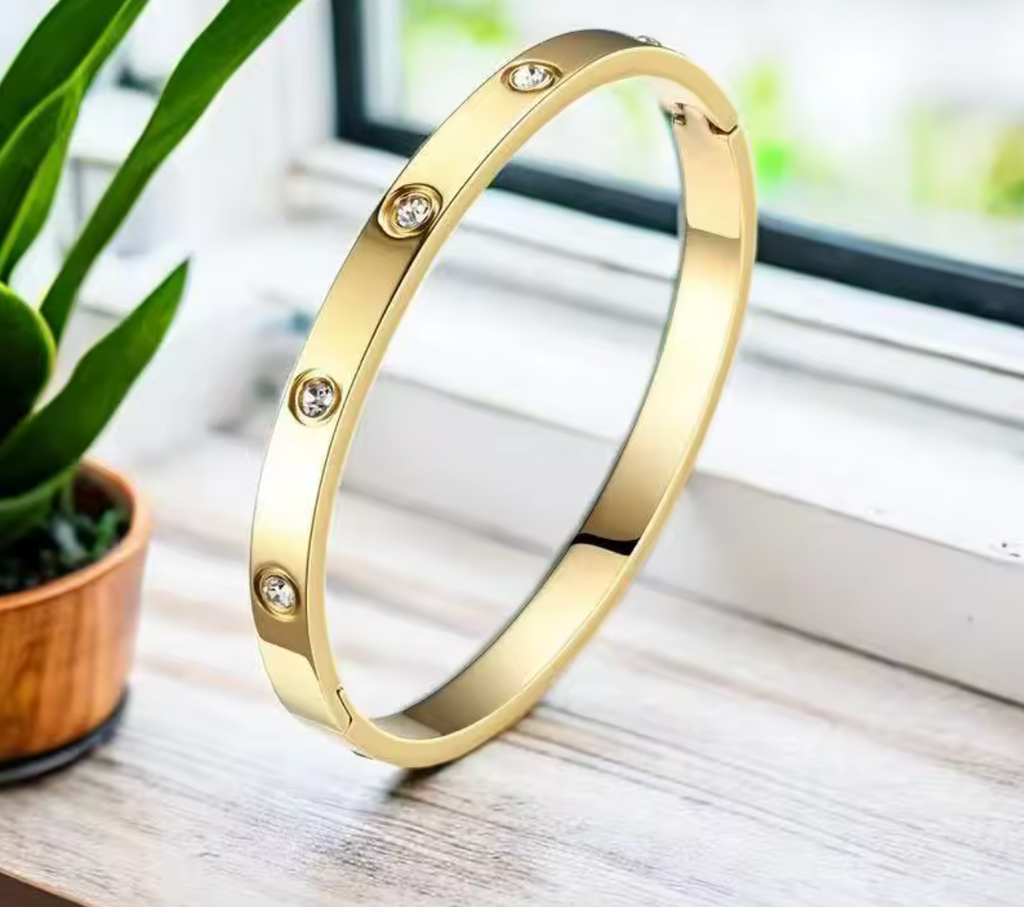 Stainless Steel Golden Love Crystal Bracelet for Women