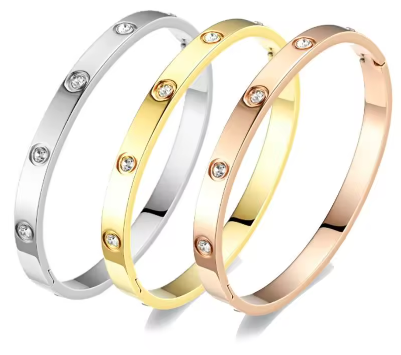 Stainless Steel Golden Love Crystal Bracelet for Women