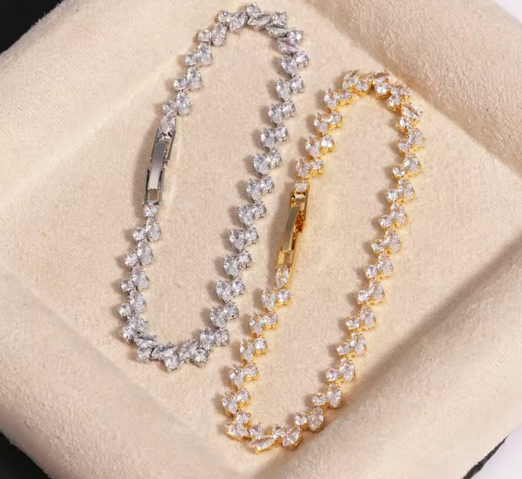 Gold Leaf Tennis Bracelet for Women